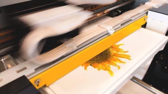 sunflower design being printed onto a t-shirt 