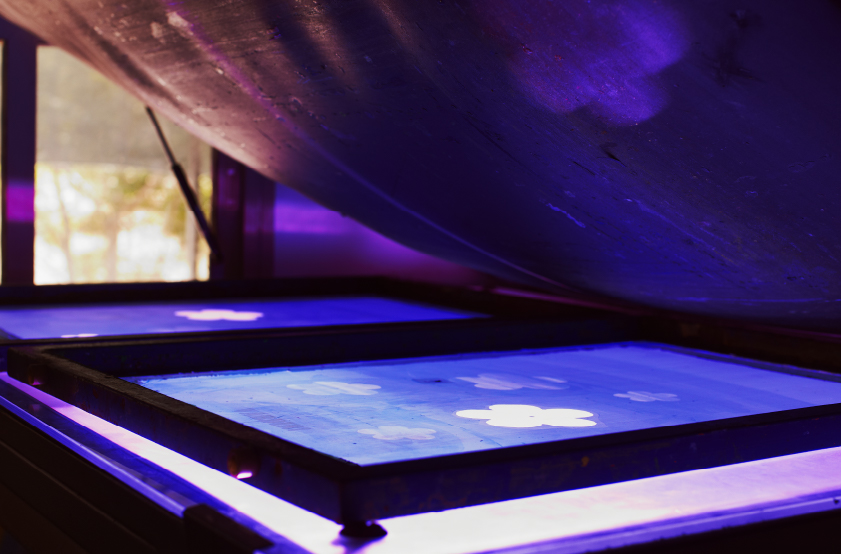 screen printing film on UV exposure unit